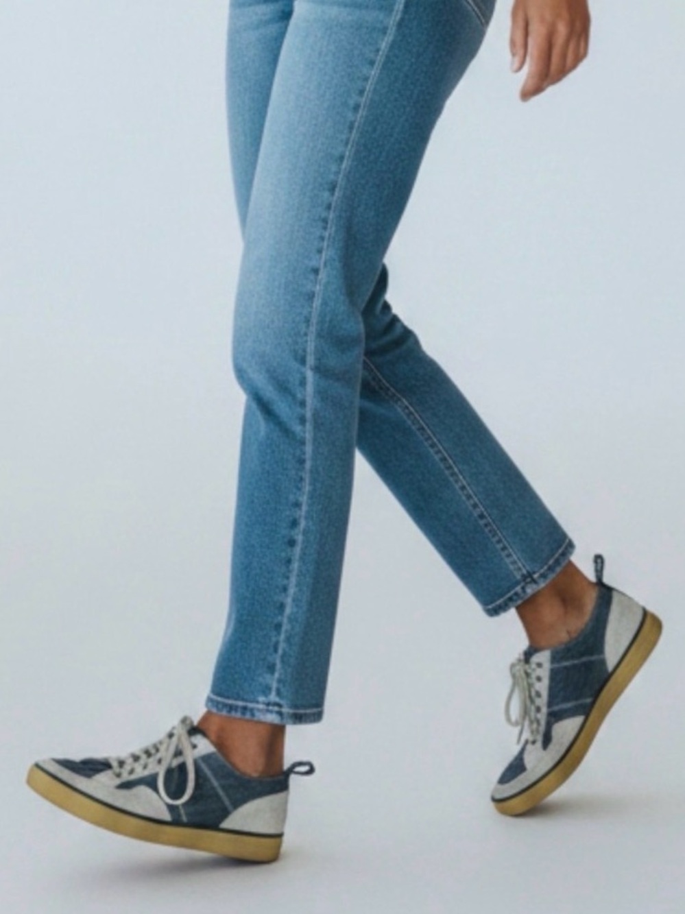 Chanel women’s shoes- Denim-Look Lace-Up Sneakers - Blue and white